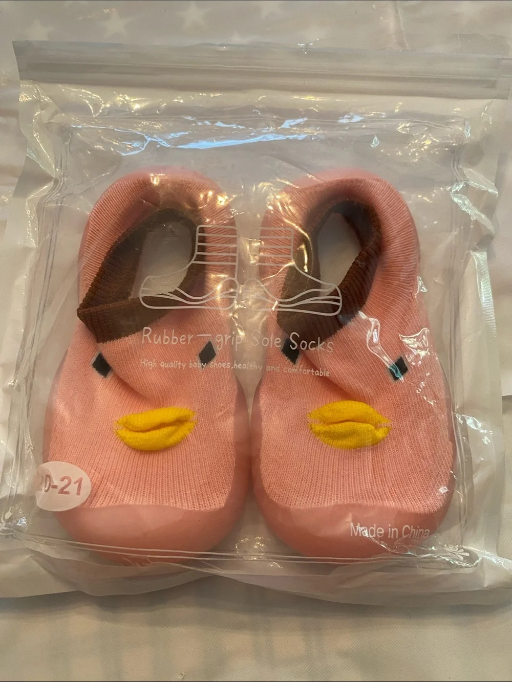 Pink Duck Sock Shoes with Yellow Beak - Baby & Walker